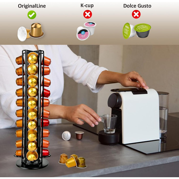Поворотний тримач для капсул Nespresso OriginalLine на 40 капсул, чорний