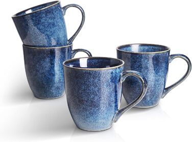 Vicrays Coffee Mugs Porcelain 4-Piece Set, 350 ml Mug with Handle for Hot Drinks, Porcelain Cup Suitable for Dishwasher & Microwave (Blue)