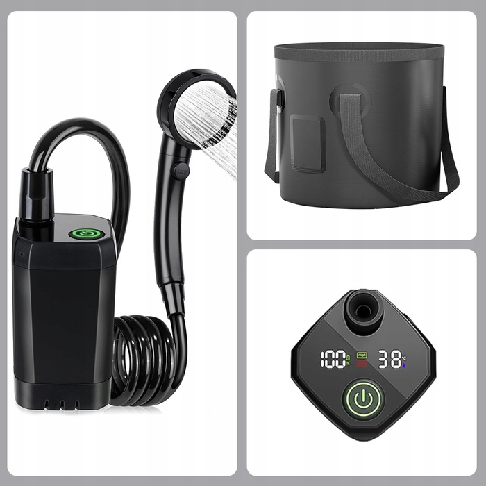 Кемпінговий душ 20Л з помпою, акумулятор 6000мАг, зарядка USB-C, шланг 2м