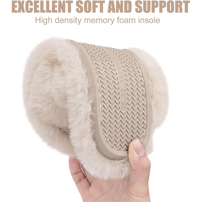 Жіночі тапочки з м'якою підкладкою, антиковзні, теплі, пухнасті, відкриті, для дому та вулиці, розмір 36/37 EU, 2 кольори