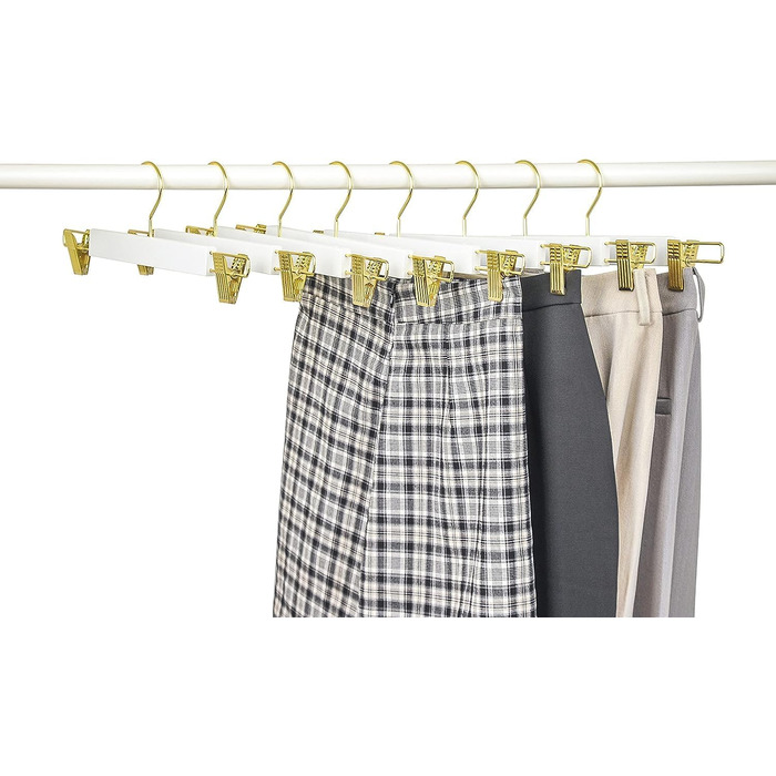 Дерев'яні вішалки для одягу Amber Home, 10 шт., 36 см, білі. Міцні, з антиковзними кліпсами та поворотним гачком. Підходять для штанів, шортів, спідниць, шкарпеток та нижньої білизни.