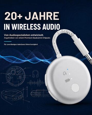 Bluetooth-адаптер для літака Avantree SoundJet R1 для AirPods та бездротових навушників, сріблястий, 25 год роботи