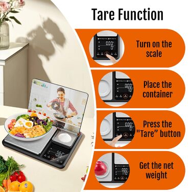 Кухонні ваги GRAM PRES Duale Plattform - цифрові ваги для їжі та продуктів, 0,01г/300г & 1г/10кг, чорний колір з нержавіючою сталлю