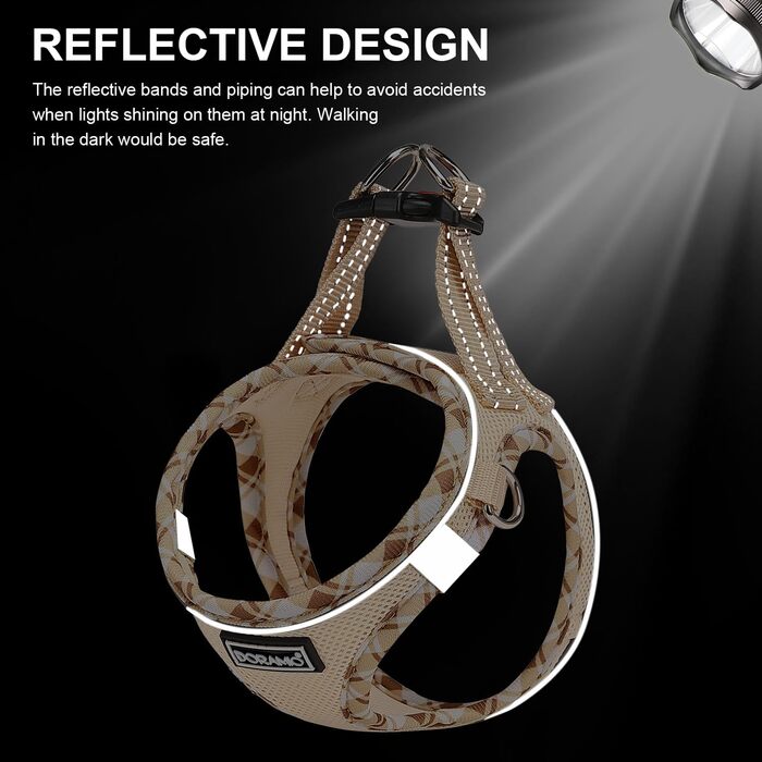 Шлейка для собак маленьких порід з повідком, Step-in шлейка, світловідбиваюча, дихаюча, для грудної клітки, анти-тяга, безпечна, шлейка для котів (Бежевий, S) S Бежевий