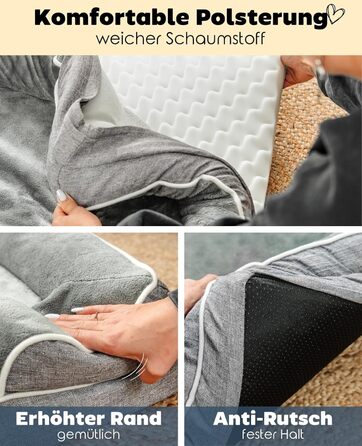 Ортопедичне ліжко для собак Lionto з піднятим бортиком, 97x71x17 см, м'який фланелевий килимок, знімний та пральний чохол, неслизьке, для собак та котів, сірий