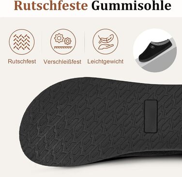 Тапочки халатні Ruyi: теплі фетрові тапочки для дому та вулиці (чорні, 40 EU) з підтримкою склепіння стопи та антиковзкою підошвою