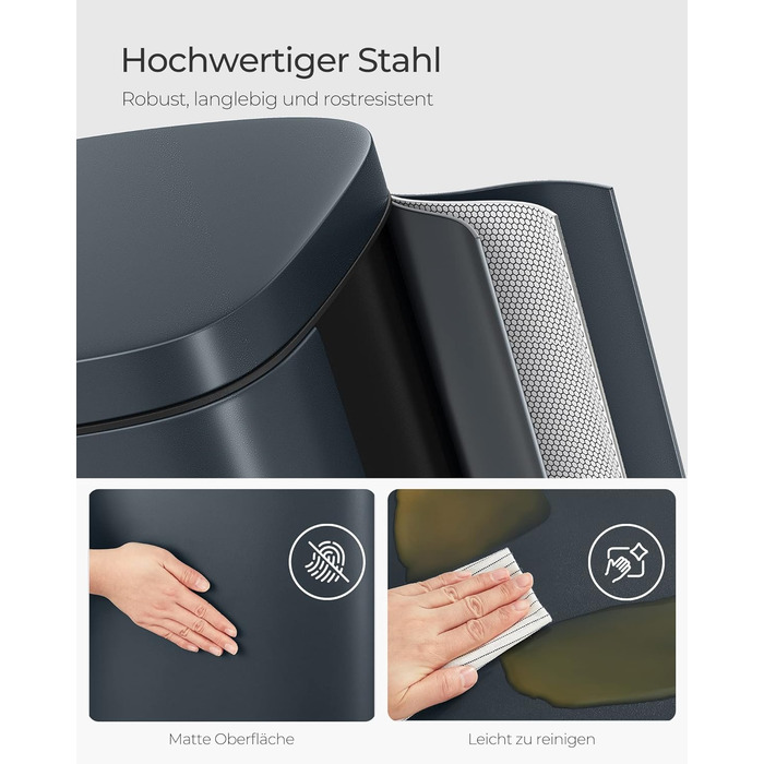 Відро для сміття SONGMICS 30 л з м'яким закриттям, сталеве, з внутрішнім відром, зелене