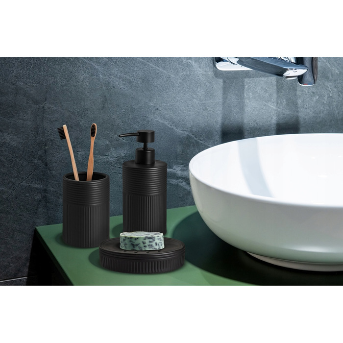 Набір аксесуарів для ванної кімнати з чорної кераміки (кам'яний вигляд), 4 предмети
