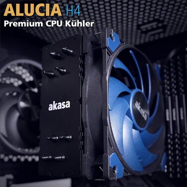 Система охолодження CPU Akasa Alucia H4 з вентилятором 120мм PWM, 4 теплові трубки, 185W TDP, для Intel LGA 2066, 2011, 1151, 1155, 1150, 1200, AMD AM4 AM5 Ryzen