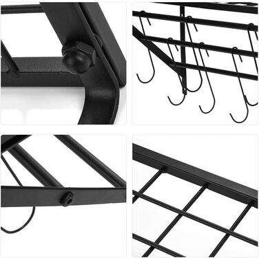 Ejoyous Kitchen Shelf Pan Shelf Kitchen Storage, Kitchen Wall Shelf Kitchen Wall Shelf Kitchen Holder Pan Holder with 10 S-shaped Hooks for Hallways Kitchen Bathrooms 60 x 25 x 25 cm
