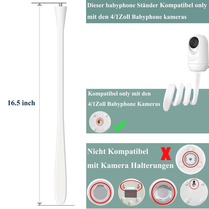 Кріплення для дитячого відеоняні Derebir, сумісне з GHB, BOIFUN, Momcozy, ABM720, з різьбленням 1/4 (46 см)