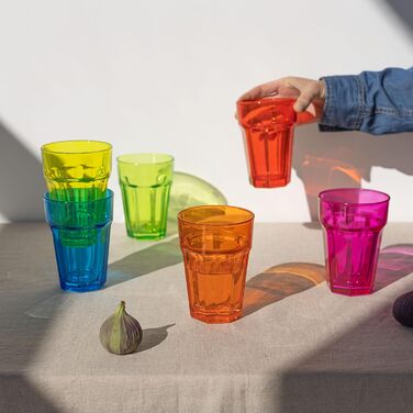 Rainbow Glasses Set, 6-Piece: Colorful Water Glasses, 425 ml Drinking Glasses, Colorful Highball Glasses, Cocktail Glasses, Juice Glasses, Large Drinking Glasses, Colored Caipirinha Glasses | Gigi Vivid Rainbow