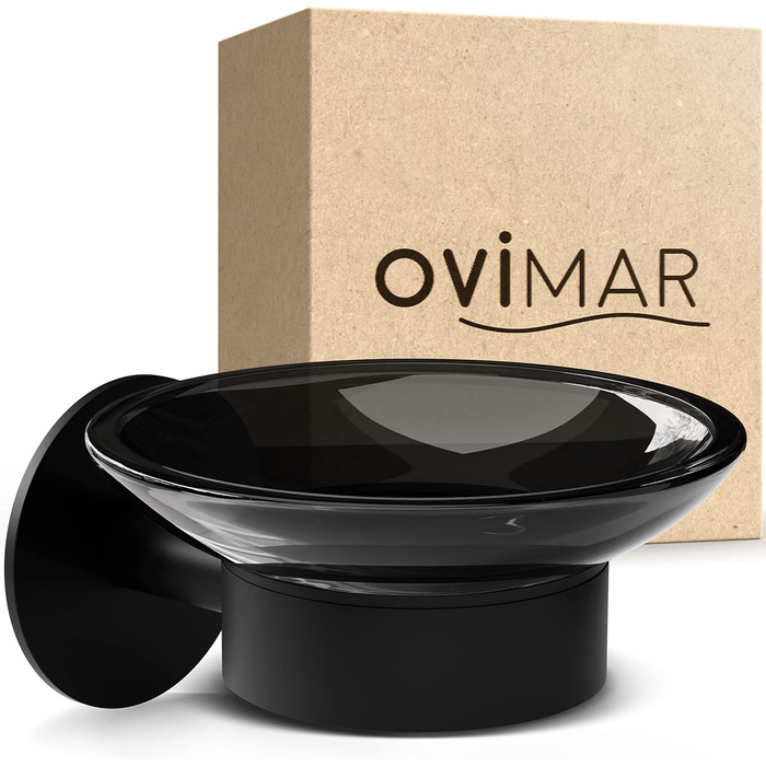 ovimar Soap Dish Netherlands | with wall mounting bracket | stainless steel | black | drill-free | removable glass for the bathroom or kitchen as a soap holder for storage