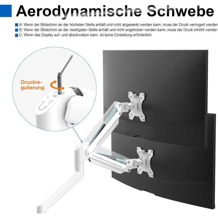 Кріплення для монітора GRIFEMA, 13-32 дюйми, регульоване, поворотне, до 9 кг, VESA 75x75/100x100, білий