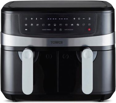 Фритюрниця Tower T17088 Vortx 9 л з двома кошиками, подвійна аерофритюрниця на 2600 Вт, чорна, Smart Finish, 2 камери