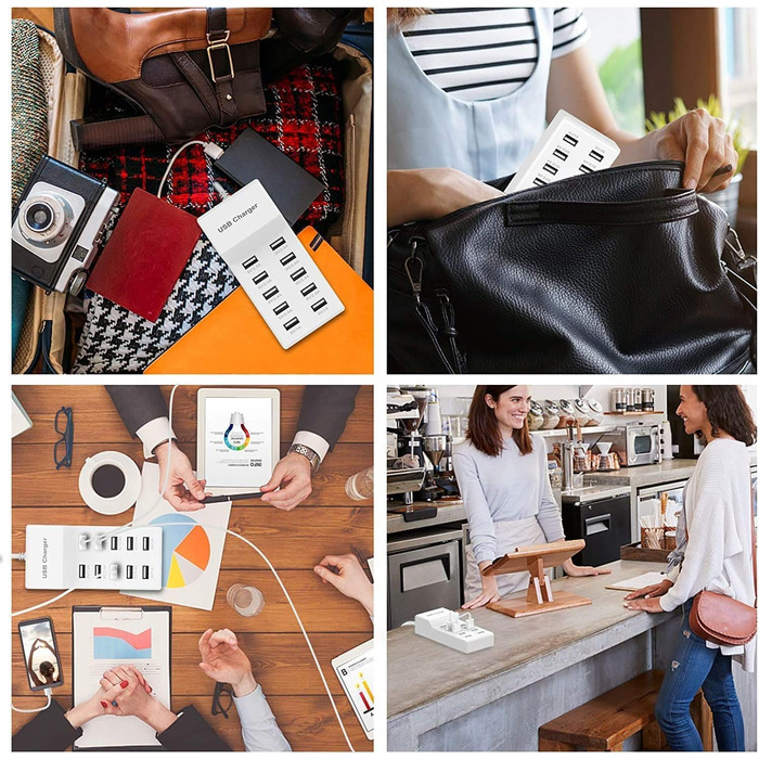 Зарядний пристрій USB-C 620W GaN, 10 портів: 7 USB-C + 3 USB-A, швидка зарядка для ноутбуків, iPhone, Samsung, MacBook Pro/Air, Dell (PD 10A)