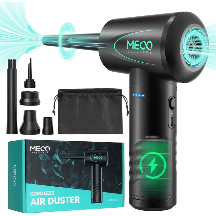 Електричний пилодув MECO ELEVERDE: бездротовий, 100000 об/хв, 7kPa, USB-C зарядка для чищення ноутбука, офісних пристроїв та диванів