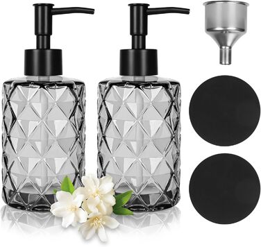 Дозатор мила чорний, скляний з нержавіючою сталею, 330 мл, для ванної кімнати та кухні, з підставкою