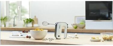 Bosch Hand Mixer Styline MFQ49700, 5 speeds, 2 stainless steel beaters and dough hooks, spiral cable, stainless steel mixing rod, 850 W, white/dark silver