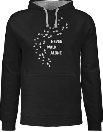 Двоколірний худі-пуловер Unisex hirtracer з принтом «Never Walk Alone» та відбитками лап, чорний/фуксія, розмір S (чорний/сірий меланж, M)