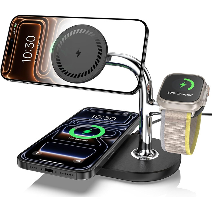 Бездротовий зарядний пристрій 3-в-1 для Apple iPhone, Apple Watch та AirPods, сумісний з моделями 16/15/14/13/12, 10/9/8/7/6/SE, 4/Pro