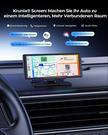 Krunia 8.1'' Бездротовий портативний CarPlay-екран 60FPS для Apple CarPlay та Android Auto з OTA-оновленнями, камерою заднього виду, Mirror Link, Bluetooth, голосовим керуванням та GPS-навігацією