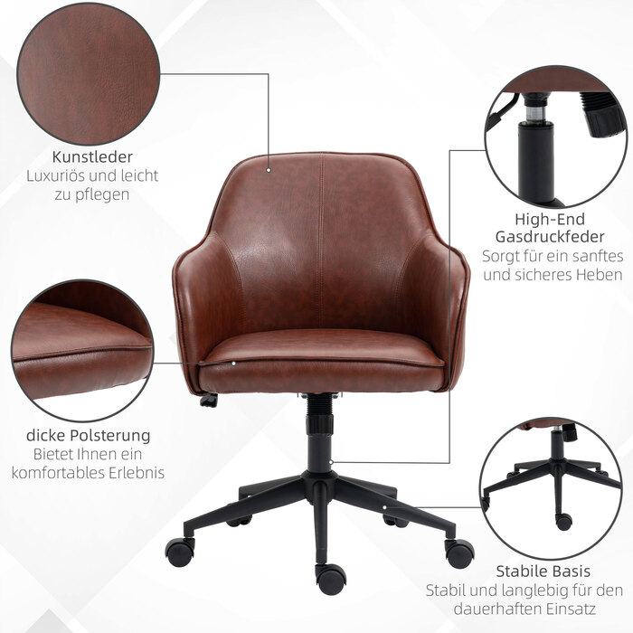 Vinsetto Office Chair Desk Chair with Tilt Function, Height Adjustable 93-101 cm, Weight Capacity up to 120 kg, Faux Leather Look, Brown