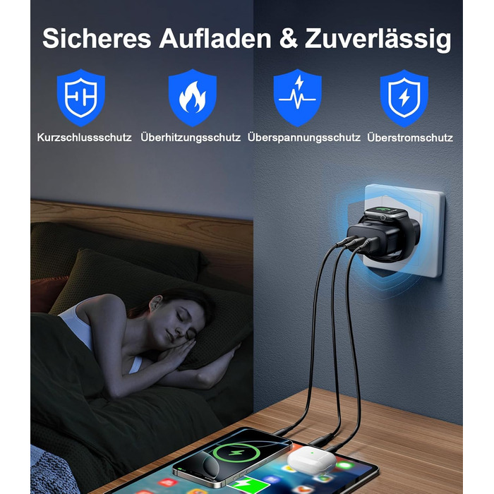 Зарядний пристрій 4-в-1 для Apple Watch та iPhone: 40W USB-C, швидка зарядка PD, сумісний з Apple Watch 10/9/8/7/6/Ultra/SE, iPhone 17/16/15 Pro Max, iPad, AirPods (білий)