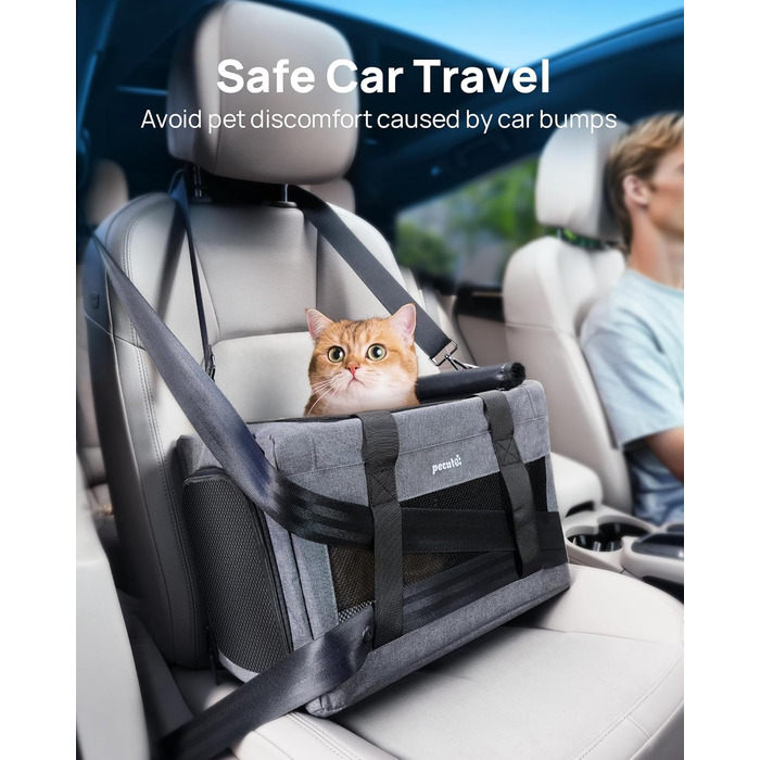 Транспортна сумка для котів Pecute Katzentasche: міцна переноска для домашніх тварин, легка, складана, для котів та маленьких собак, ідеальна для подорожей та до ветеринара, до 4 кг, сіра, 44 x 23 x 30 см