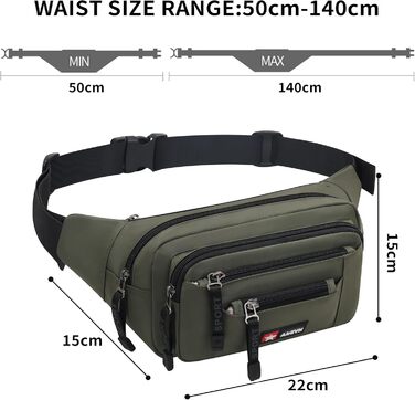 Водонепроникна поясна сумка/буткава для чоловіків та жінок. Мультифункціональна сумка на пояс з блискавкою. Підходить для подорожей, походів та активного відпочинку на природі (оливковий)