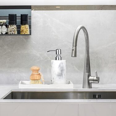Дозатор для рідкого мила Luxspire Marmor 320 мл, циліндричний, білий з мармуровим малюнком, для ванної кімнати та кухні