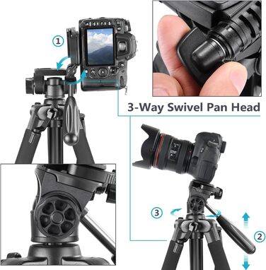 Штатив для камери Neewer 142 см з алюмінієвого сплаву, 3-х секційний, чорний (SAB234)