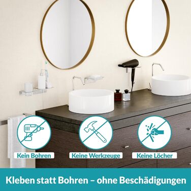 WEISSENSTEIN Toothbrush Holder without Drilling | Cup and Toothbrush Holder to Glue to the Wall | Stainless Steel Holder and White Glass | in Silver