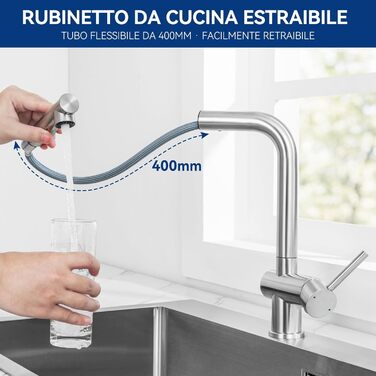 Змішувач кухонний CECIPA Hochdruck, висувний, з дозатором води, чорний, нержавіюча сталь, 360° поворот, ×207B (L-подібний, для високого тиску)