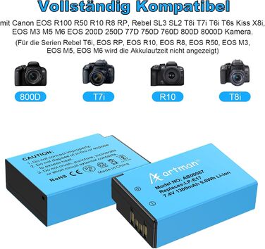 Акумулятор LP-E17 1300mAh та зарядний пристрій LED Dual USB для Canon Rebel SL3, SL2, T8i, T7i, T6i, T6s, EOS R10, R50, R8, RP, M3, M5, M6, 200D, 77D, 750D, 760D, 800D, 8000D (2 шт.)