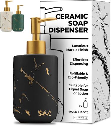 Дозатор для мила JJ PRIME керамічний, 400 мл, чорний, для ванної/кухні