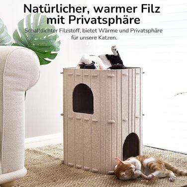 Cat Cave, Stable Cat Cave Made of High-Quality Felt, 3-Layer Indoor Cat House, Cat Cave for Sleeping, Playing and Hiding, Felt Cave Beige, 45 x 37 x 60cm, Large