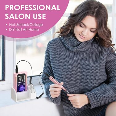 Професійна електрична фрезер для нігтів 45000 RPM, портативна, для манікюру та педикюру, рожева