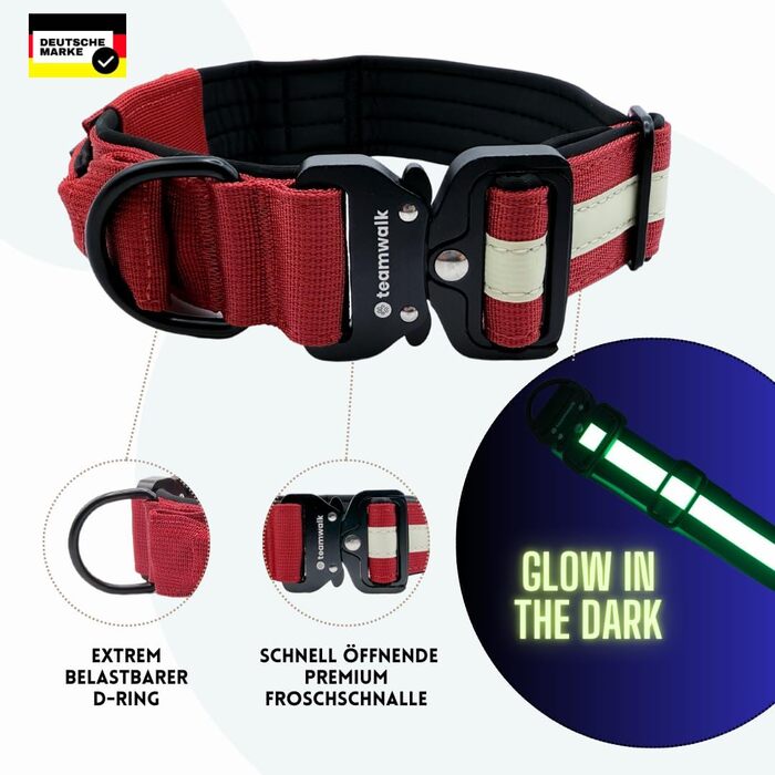 Teamwalk® Преміум нашийник для собак - з магнітною ручкою, світловідбиваючими смугами, кишеню для AirTag, індивідуально регульований, з м'якою підкладкою, міцною застібкою, з відповідним поводом, ЛЕГКИЙ (M), Колір: Лісовий зелений (Розмір: S(4см)), Бордов