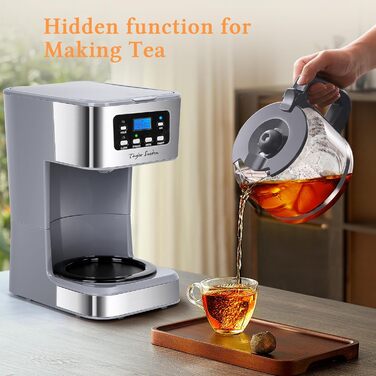 Кавомашина Taylor Swoden Darcy 950W з таймером, 1.5L, 12 чашок, автоматичне відключення, стоп-капля, багаторазовий фільтр, BPA-free (сіра)