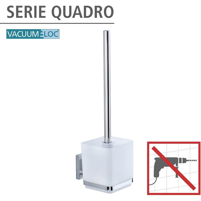 WENKO Vacuum-Loc® Bathroom Wall Shelf Quadro Maxi, with 2 tiers, 38.5 x 8.5 x 14.5 cm & Vacuum-Loc® Wall Toilet Set Quadro, toilet brush with open brush holder, 9.5 x 37 x 12.5 cm