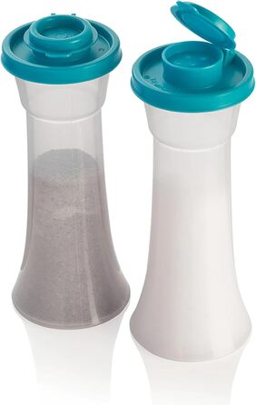 Tupperware Salt and Pepper Shaker Set, Large, Hourglass, Caribbean, Sea Blue
