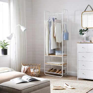 VASAGLE Coat Rack, Coat Stand, Clothes Rail, with Shoe Storage, Shoe Shelf, Entryway, Bedroom, 58 x 28 x 181 cm, Scandinavian, Matte White-Gold Oak