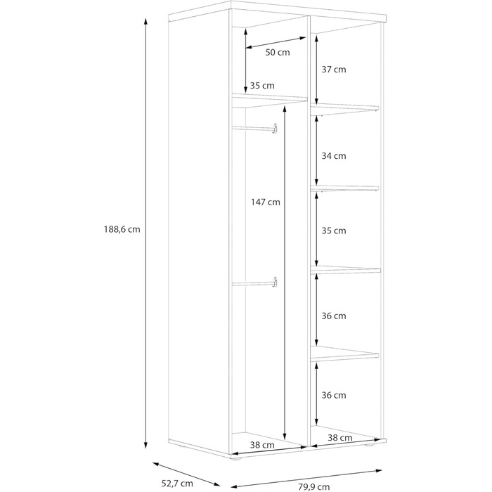 Forte WINNIE 2-türiger Kleiderschrank