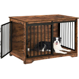 Клітка для собак Hzuaneri, 100 см, з розсувними дверима, дерев'яна, для дому, 100 x 60 x 68 см, вінтажний колір