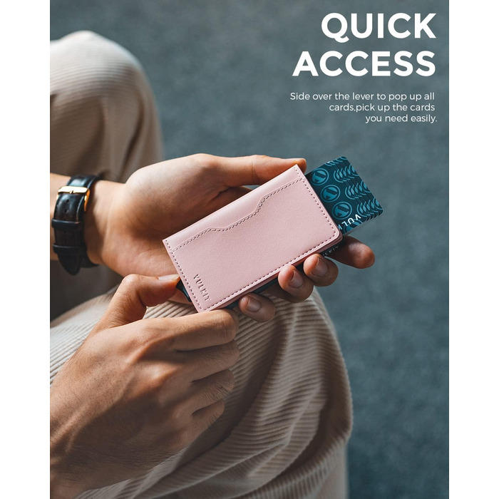 Чоловічий картхолдер VULKIT з відділеннями для карток, рожевий: шкіряний, металевий, з поп-ап механізмом