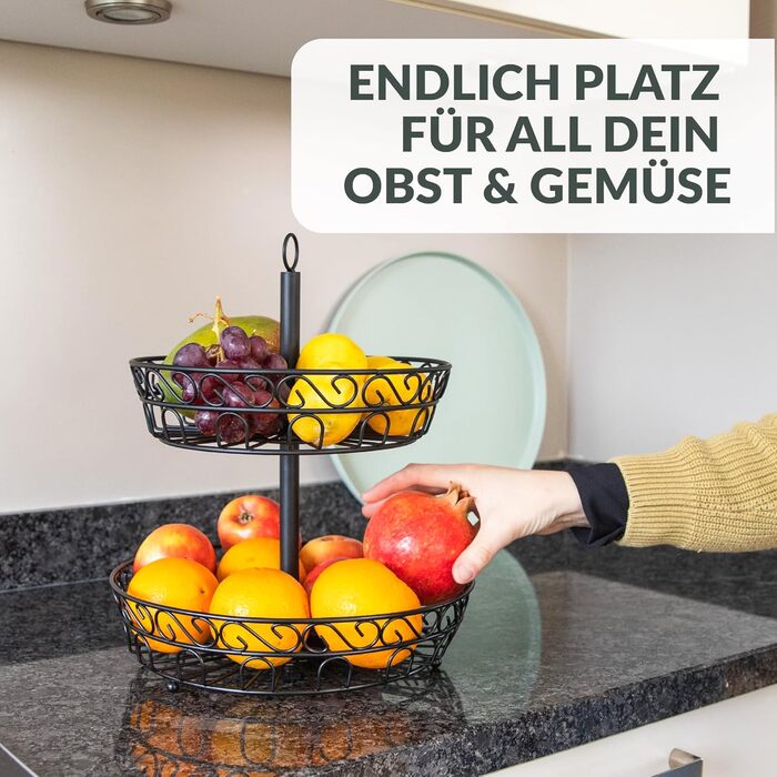 Металева етажерка для фруктів Chefarone 30 см - чорна фруктова ваза з 3 ярусами - стильна підставка для фруктів, 30 x 30 x 36 см