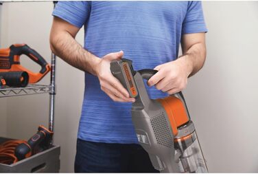 Бездротовий акумуляторний пилосос Black+Decker 4-в-1 BHFEV182C (18V, 2.0Ah) з електрощіткою, для підлоги та ручного використання, з насадкою для щілин, акумулятором, зарядним пристроєм та настінною підставкою, Titanium/Orange