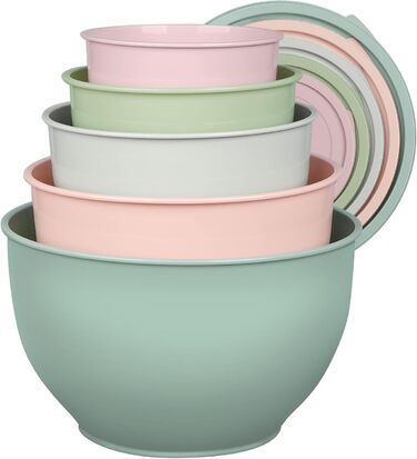 Набір салатниць з кришкою, набір мисок для перемішування з пластику, складні миски для кухні, великий набір мисок, сервіровочні миски ідеальні для змішування та подачі, BPA-free, світло-сірий