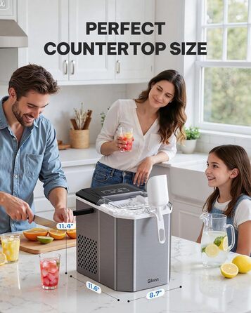 Машина для приготування льоду Silonn з ручним кошиком для льоду – портативна та самоочисна, міні-машина для льоду, 9 кубиків/6 хв, 12 кг/день, легке виймання кубиків льоду та використання будь-де (Edelstahl-IM21, 1.2 L)